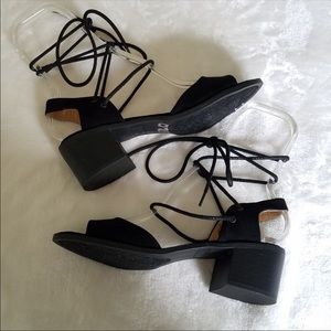 Black Espirit London Laceup Wrap Sandal Heels